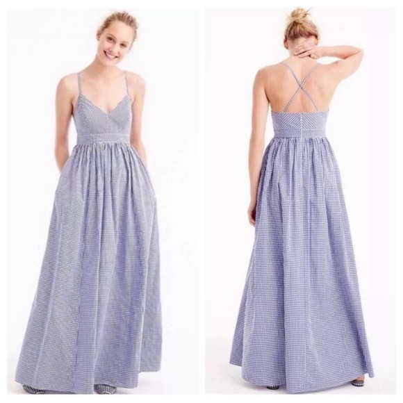 J. Crew Dresses & Skirts - J.Crew Spaghetti Strap Maxi Gingham Dress White Blue Women’s Sz 0